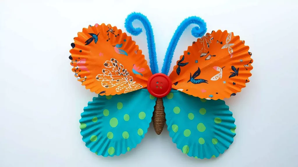 Transform of ordinary cupcake liners into a butterfly craft